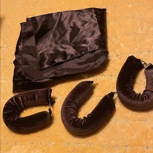 Velvet Hair Rollers and Satin Scarf Set - Chocolate Brown